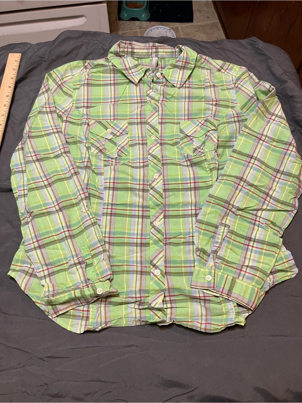 Old Navy Light Green Plaid Button-Down Shirt